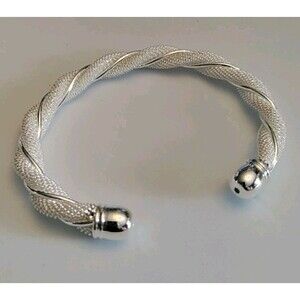 925  Silver Plated Bracelet Mesh Twist Circle Bangle Fashion Jewelry 6.5-7